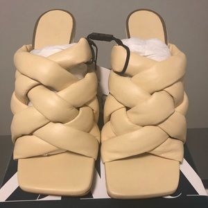 Padded Woven Leather heeled Mules